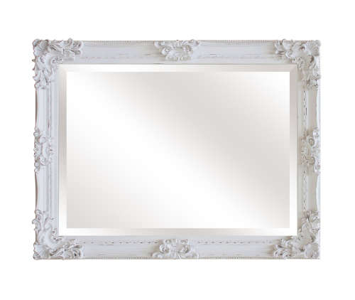 Beautiful ornately moulded "matt white" wooden framed bevelled glass wall mirror = a stunner! RS17M