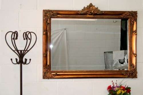 Exquisite solid wooden ornately moulded "antique gold" bevelled glass buffet/ mantle mirror - RS17M