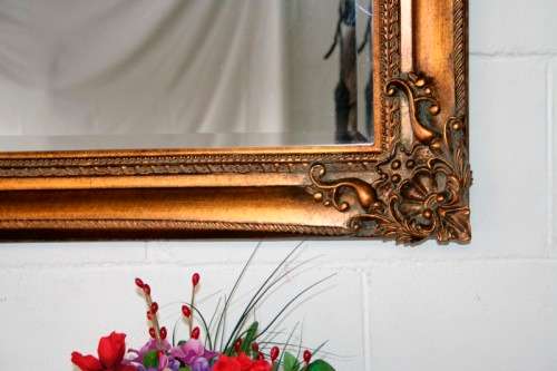 Exquisite solid wooden ornately moulded "antique gold" bevelled glass buffet/ mantle mirror - RS17M