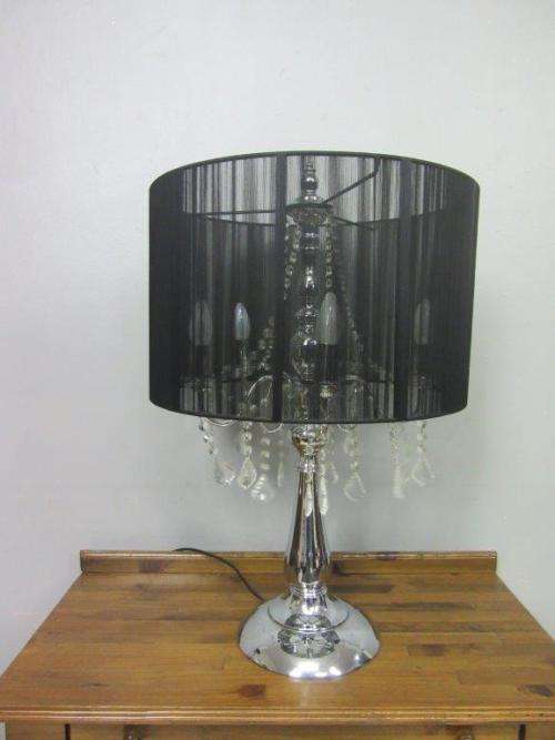 A magnificent 5-arm table lamp with hanging genuine crystals and an amazing shade - stunning!