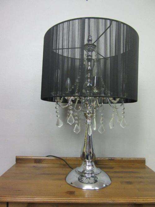 A magnificent 5-arm table lamp with hanging genuine crystals and an amazing shade - stunning!