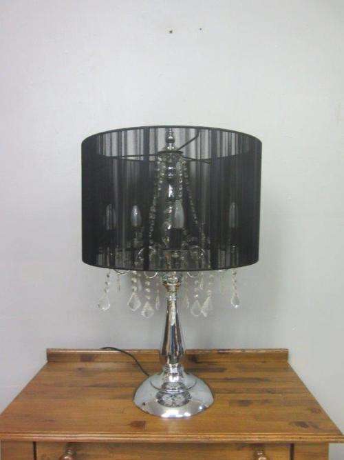 A magnificent 5-arm table lamp with hanging genuine crystals and an amazing shade - stunning!