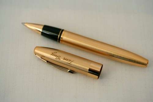A superb boxed brushed 22ct gold plated engraved Sheaffer Legacy Heritage roller-ball pen