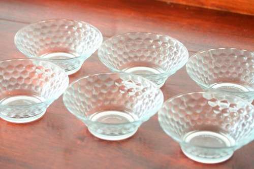 A stunning set of 7x glass dessert bowls w/ gorgeous raised "dots" pattern in great condition - AAA