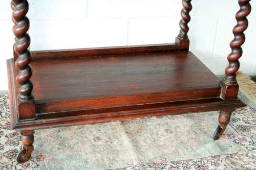 A rare antique Victorian Honeyed-oak barley-twist drinks/ tea trolley on castors in great condition