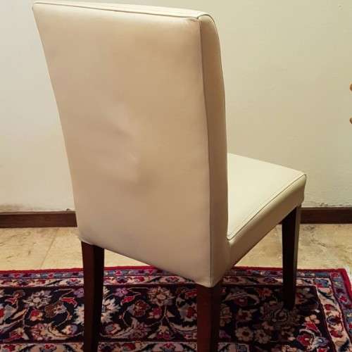 A superb modern styled long (2.4m) dining room table w/ 6x stunning genuine leather high-back chairs