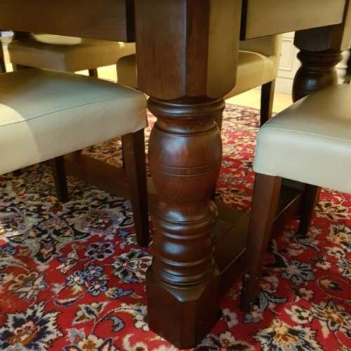 A superb modern styled long (2.4m) dining room table w/ 6x stunning genuine leather high-back chairs