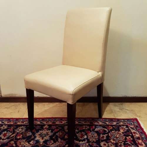 A superb modern styled long (2.4m) dining room table w/ 6x stunning genuine leather high-back chairs