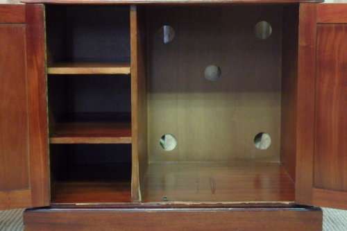 Fantastic and stunningly made double door mahogany cabinets on castors - ideal minibar in guest room