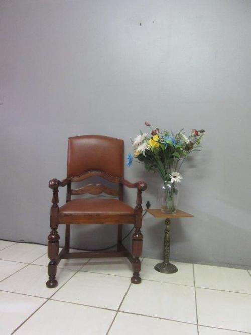 A magnificent Edwardian antique solid Cognac Oak chair with period style upholstery - stunning!