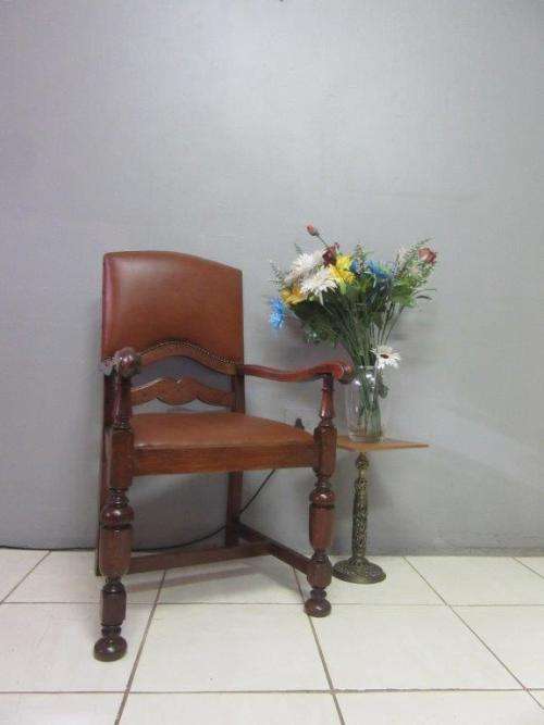 A magnificent Edwardian antique solid Cognac Oak chair with period style upholstery - stunning!