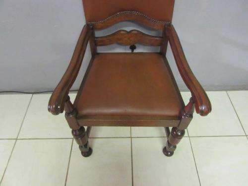 A magnificent Edwardian antique solid Cognac Oak chair with period style upholstery - stunning!