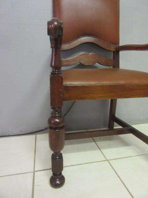 A magnificent Edwardian antique solid Cognac Oak chair with period style upholstery - stunning!