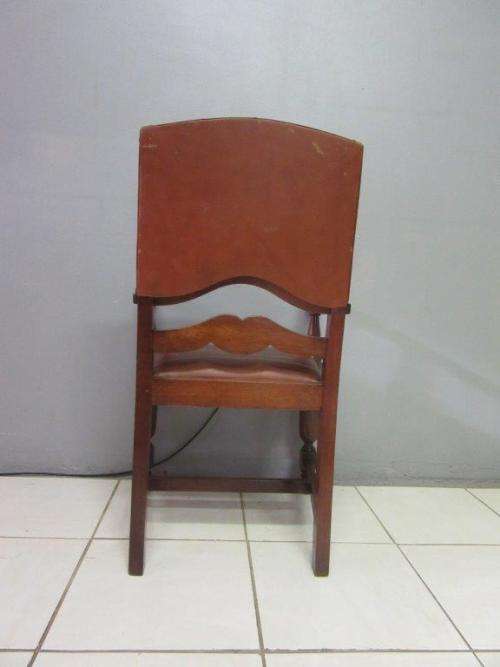 A magnificent Edwardian antique solid Cognac Oak chair with period style upholstery - stunning!