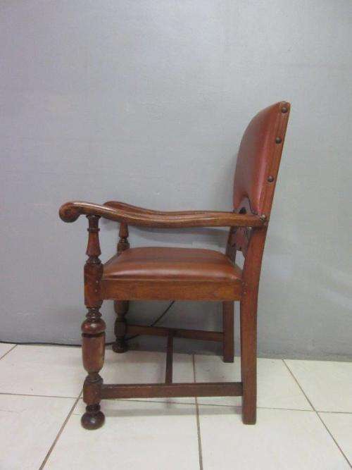 A magnificent Edwardian antique solid Cognac Oak chair with period style upholstery - stunning!