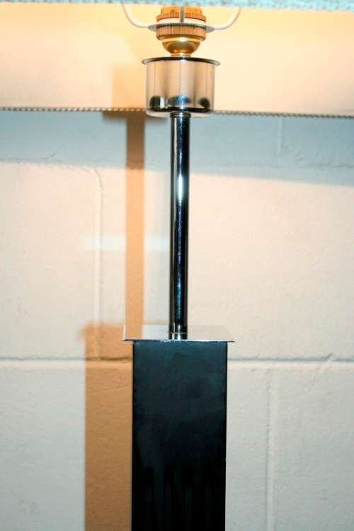 Superb tall mahogany "fluted" standing (floor) lamps with gorgeous large top-quality lampshade