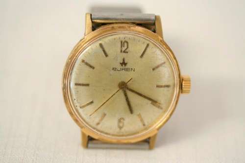 A superb vintage 1960 s gold plated gents Swiss made Buren wrist watch w a stainless steel strap bobshop .za