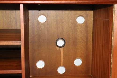 A wonderful Mahogany mini bar cabinet with shelves inside and a removable glass top on castors