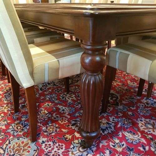 A spectacular Mahogany 8-10 seater dining room suite with luxuriously upholstered chairs - STUNNING!