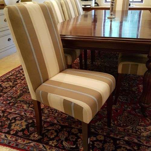 A spectacular Mahogany 8-10 seater dining room suite with luxuriously upholstered chairs - STUNNING!