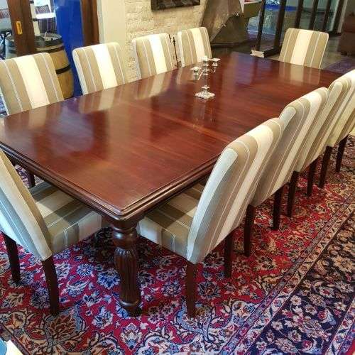 A spectacular Mahogany 8-10 seater dining room suite with luxuriously upholstered chairs - STUNNING!