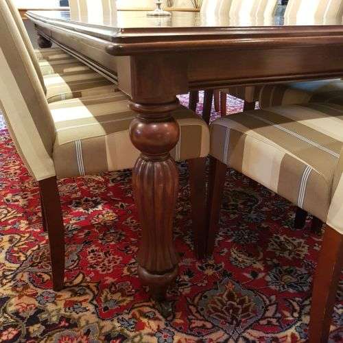 A spectacular Mahogany 8-10 seater dining room suite with luxuriously upholstered chairs - STUNNING!