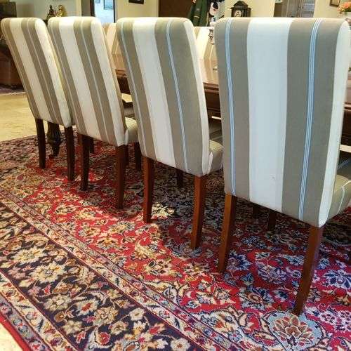 A spectacular Mahogany 8-10 seater dining room suite with luxuriously upholstered chairs - STUNNING!