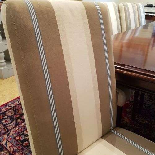 A spectacular Mahogany 8-10 seater dining room suite with luxuriously upholstered chairs - STUNNING!