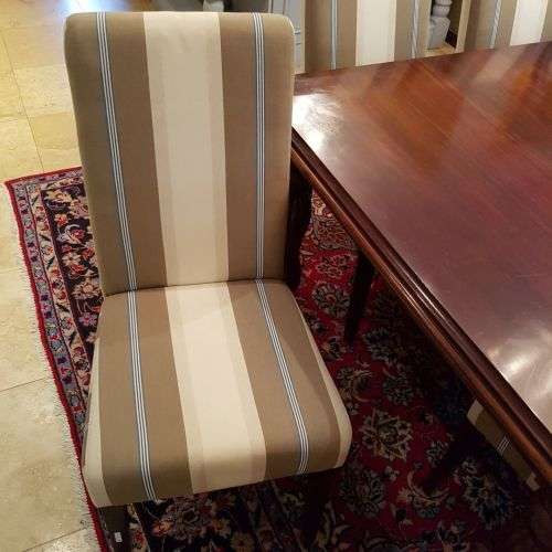 A spectacular Mahogany 8-10 seater dining room suite with luxuriously upholstered chairs - STUNNING!