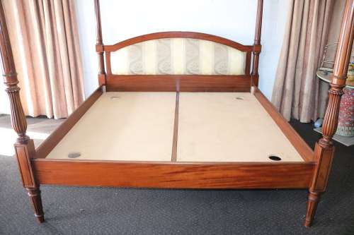 A luxurious solid Teak four-poster KING SIZE canopy bed w/ mattress in amazing condition!!RS17Bed