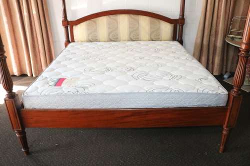 A luxurious solid Teak four-poster KING SIZE canopy bed w/ mattress in amazing condition!!RS17Bed