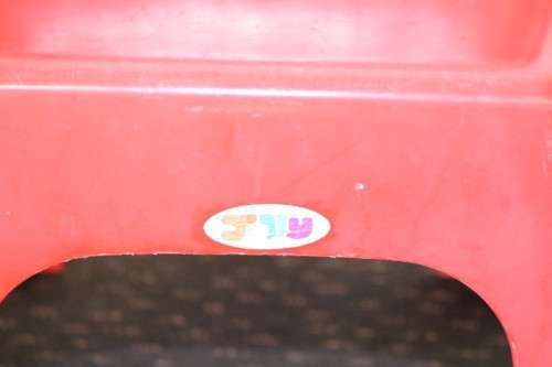 A set of 7x kids multi-coloured plastic chairs & a blue kids table; perfect for kids play room