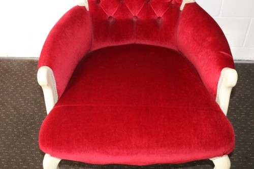 A gorgeous vintage solid wooden "Queen Anne" arm chair in a claret red velvet fabric - RS17Sale