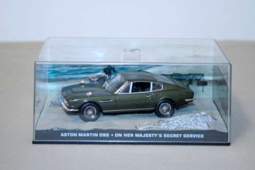 A James Bond 007 Aston Martin DBS die cast model car from the movie "On her Majesty's secret service