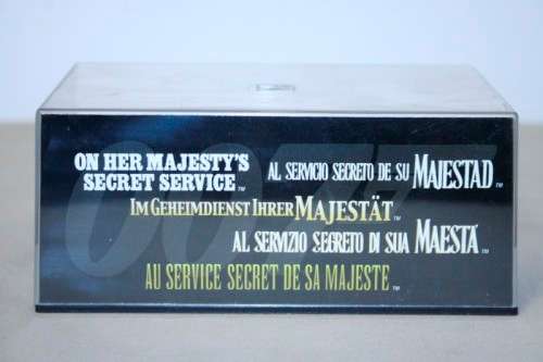 A James Bond 007 Aston Martin DBS die cast model car from the movie "On her Majesty's secret service