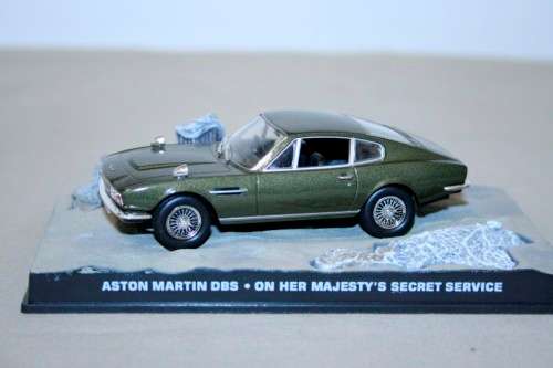 A James Bond 007 Aston Martin DBS die cast model car from the movie "On her Majesty's secret service