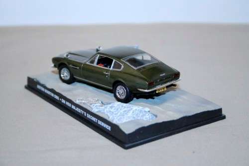 A James Bond 007 Aston Martin DBS die cast model car from the movie "On her Majesty's secret service