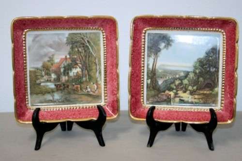 A superb pair of vintage "Lancaster & Sandland" porcelain plates w/ "John Constable" transfer prints