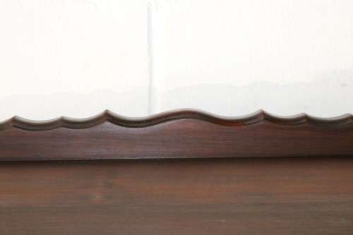 A beautiful vintage "curved glass" ball and claw display cabinet w scalloped edges & glass shelves