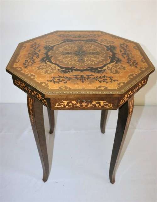A wonderful Italian-made sewing box/ table with French lacquer detailing and a music box - stunning!