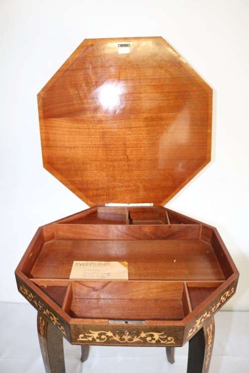 A wonderful Italian-made sewing box/ table with French lacquer detailing and a music box - stunning!