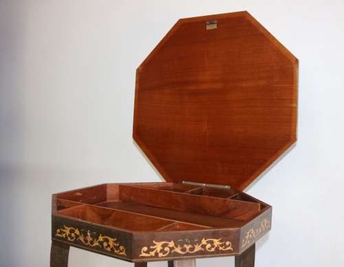 A wonderful Italian-made sewing box/ table with French lacquer detailing and a music box - stunning!