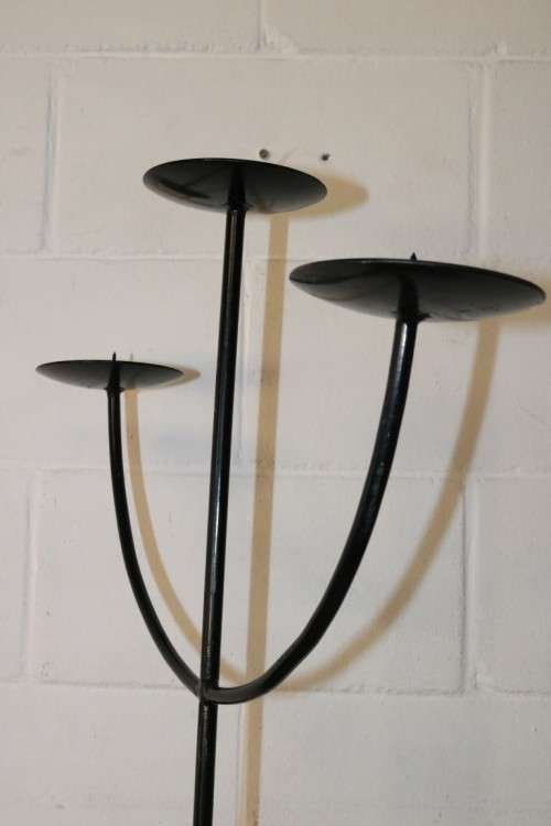 Two awesome tall extendable black wrought iron three-candle candle stands - bid/stand - RS17Sale