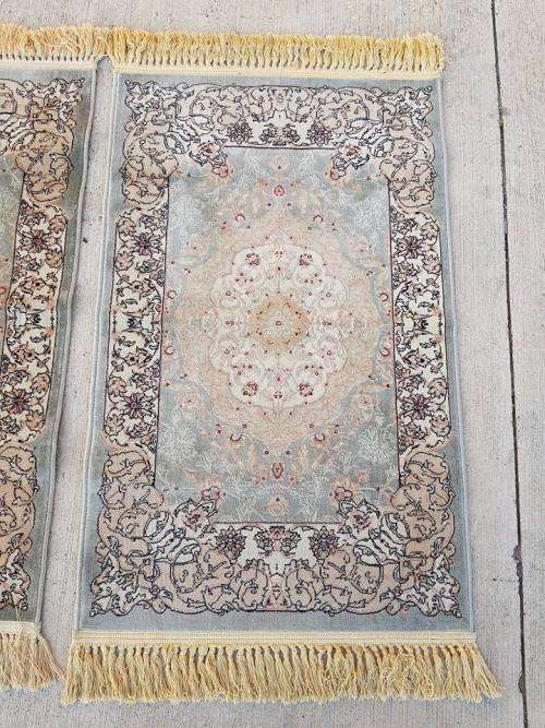 Two lovely navy blue and beige "Silky Shiraaz" carpets with a stunning patterns - price/carpet