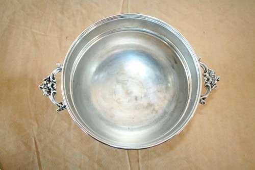 An exquisite vintage "EMESS" silver plated tureen with a slotted lid and beautiful ornate handles