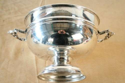 An exquisite vintage "EMESS" silver plated tureen with a slotted lid and beautiful ornate handles