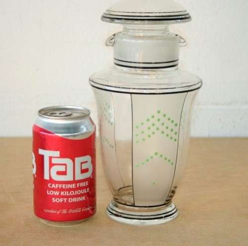 A superb rare antique Art Deco cocktail shaker with two pour spouts & hand painted period detailing