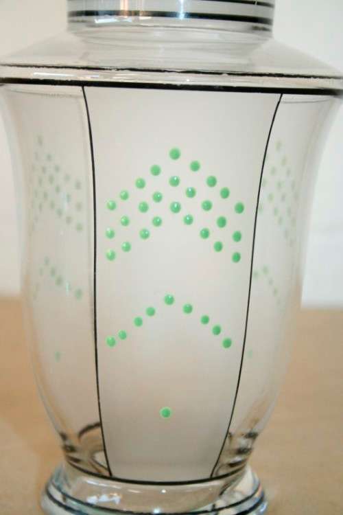 A superb rare antique Art Deco cocktail shaker with two pour spouts & hand painted period detailing