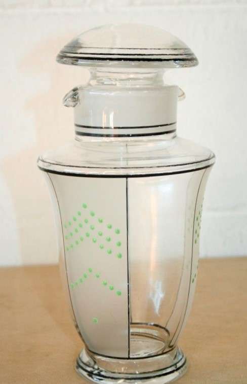 A superb rare antique Art Deco cocktail shaker with two pour spouts & hand painted period detailing