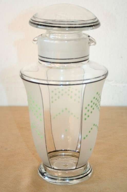 A superb rare antique Art Deco cocktail shaker with two pour spouts & hand painted period detailing